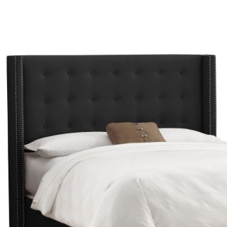 Nail Button Tufted Wingback Linen Upholstered Headboard Charcoal  