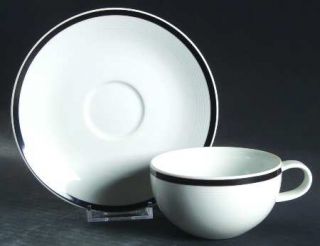 Studio Nova Cafe Classic Black Flat Cup & Saucer Set, Fine China Dinnerware   Bl