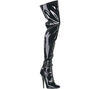 Womens Pleaser Domina 3000   Black Stretch Patent Boots