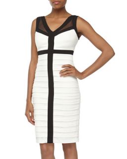 Sleeveless Lattice Stretch Knit Dress, Black/White