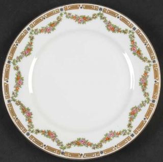 Thun Thu29 Salad Plate, Fine China Dinnerware   Floral Swags,Mustard Greek Key