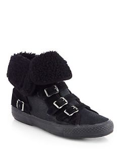 Ash Visby Shearling Trimmed Suede Sneakers   Black