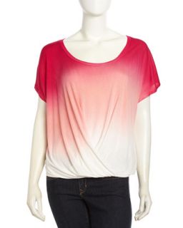 Wrap Style Ombre Short Sleeve Top, Fucshia Sunset Ombre