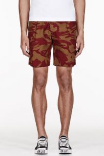 Marc By Marc Jacobs Red And Olive Camouflage Print Clapham Shorts