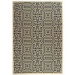 Indoor/ Outdoor Matrix Sand/ Black Rug (53 X 77) (BeigePattern GeometricMeasures 0.25 inch thickTip We recommend the use of a non skid pad to keep the rug in place on smooth surfaces.All rug sizes are approximate. Due to the difference of monitor colors