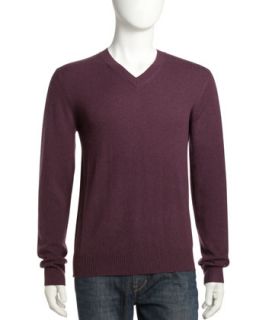 V Neck Cashmere Pullover Sweater, Aubergine