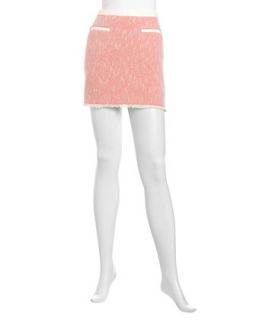 Tweed Leather Trim Mini Skirt, Coral
