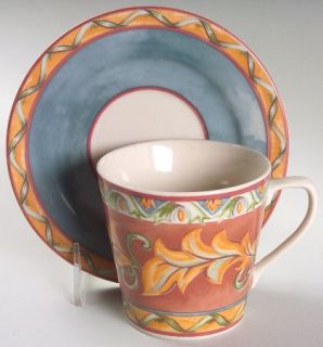 Interiors (PTS) Acanthus Flat Cup & Saucer Set, Fine China Dinnerware   Orange L