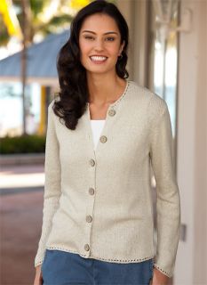 Silk/Cotton Pointelle trimmed Cardigan, Ivory, X Large