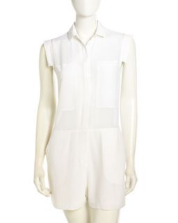 Silk Chiffon Short Jumpsuit, White