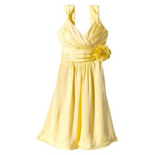 TEVOLIO Womens Satin V Neck Dress with Removable Flower   Sassy Yellow   8