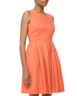 Pique Knit Cutout Fit And Flare Dress, Coral