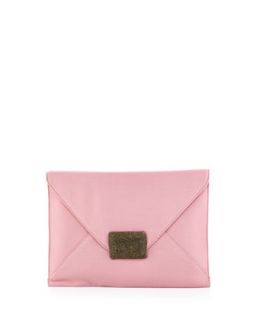 LG Flat Envelope Silk Flap Clutch, Dusty Pink