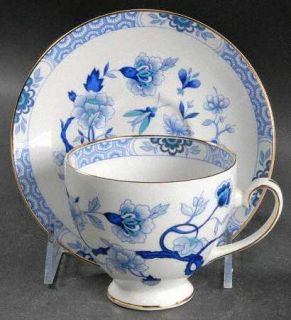 Royal Grafton Dynasty Footed Cup & Saucer Set, Fine China Dinnerware   Blue Bord