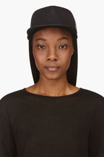 Rick Owens Drkshdw Black Leather And Canvas Snap_back Baseball Cap