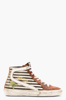 Golden Goose Black And Rust Leather Striped Slide High_top Sneakers