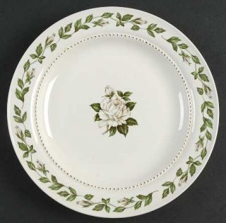 Hall Cameo Rose Salad Plate, Fine China Dinnerware   White Rose And Buds,Gold Do