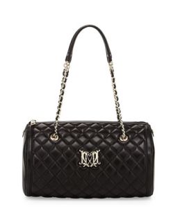 Quilted Faux Leather Barrel Bag, Black