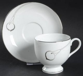 Mikasa Candlelight Silver Footed Cup & Saucer Set, Fine China Dinnerware   Plati