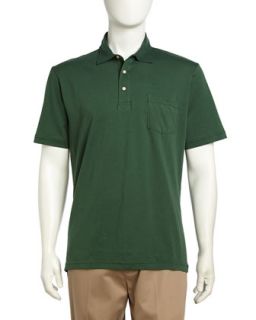 Solid Short Sleeve Poplin Polo Shirt, Green