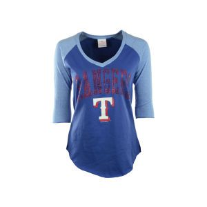 Texas Rangers 5th & Ocean MLB Womens Athletic Three Quarter Sleeve V Neck Raglan T Shirt