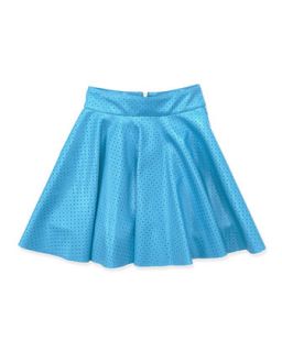 Perforated Faux Leather Circle Skirt, Turquoise