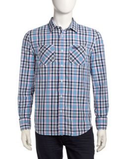 Madras Long Sleeve Patch Pocket Shirt, Blue