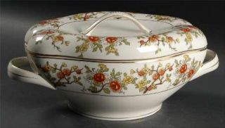 Meito Flora Oval Covered Vegetable, Fine China Dinnerware   Yellow & Rust Floral