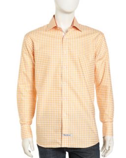 Long Sleeve Plaid Button Front Poplin Dress Shirt, Orange