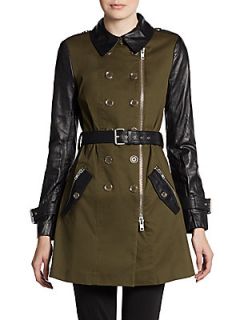 London Leather Trimmed Trenchcoat   Army Black