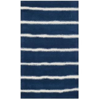 Martha Stewart Chalk Stripe Wrought Iron Navy Wool/ Viscose Rug (3x 5)