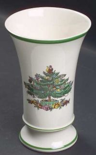 Spode Christmas Tree Green Trim Vase, Fine China Dinnerware   Newer Backstamp,Gr