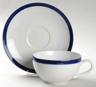 Crate & Barrel China Belmont Flat Cup & Saucer Set, Fine China Dinnerware   Whit