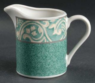 Misono Pavillion Creamer, Fine China Dinnerware   Green W/Tan Scrolls