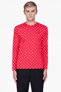 Comme Des Garons Play Red Polka Dot Print Jersey Shirt