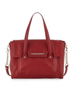 Aubrey Stamped Leather Satchel Bag, Red
