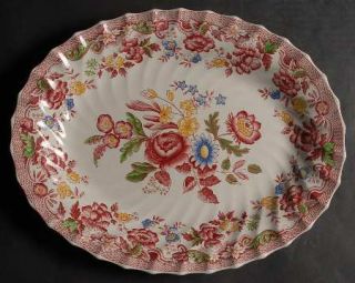 Spode SpodeS Bouquet 14 Oval Serving Platter, Fine China Dinnerware   Pink, Ye