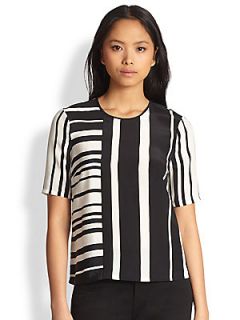 BCBGMAXAZRIA Striped Blouse   Black