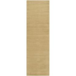 Hand crafted Solid Pale Gold Casual Ridges Wool Rug (26 X 8)