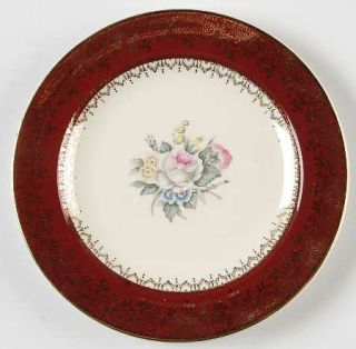 Georgian China Tudor Rose (Floral Center,Maroon Rim) Bread & Butter Plate, Fine