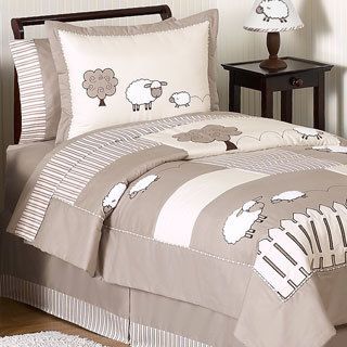 Sweet Jojo Designs Unisex Little Lamb 4 piece Twin Comforter Set (Taupe/ cream/ off whiteMaterials 100 percent cottonFill material PolyesterCare instructions Machine washableBrand Sweet Jojo DesignsComforter 62 inches wide x 86 inches longSham 20 in