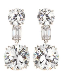 CZ Round Cut Drop Earrings with Baguettes