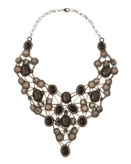 Crystal and Glass Statement Necklace, Black/Gray