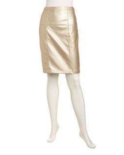Metallic Faux Leather Pencil Skirt, Light Metallic Gold