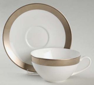 Wedgwood Satine Platinum Cappuccino Cup & Saucer Set, Fine China Dinnerware   Wi