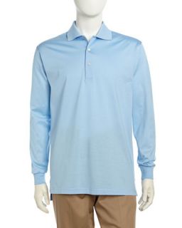 Long Sleeve Stretch Jersey Polo Shirt, Blue