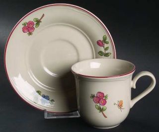 Epoch Eppingham Flat Cup & Saucer Set, Fine China Dinnerware   Multicolor Flower