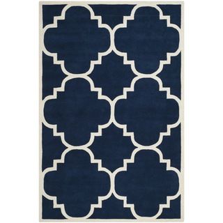 Safavieh Handmade Moroccan Chatham Trellis pattern Dark Blue Wool Rug (4 X 6)