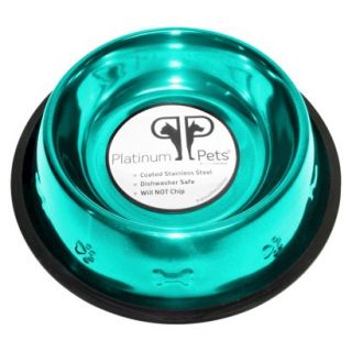 Platinum Pets Stainless Steel Embossed Non Tip Dog Bowl   Teal (4 Cup)