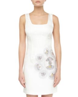 Floral Faille Tank Dress, White